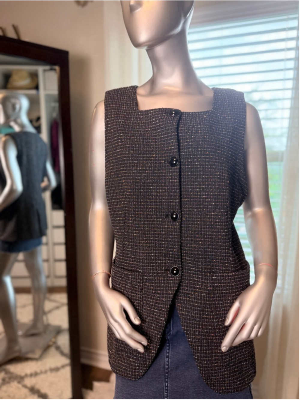 Anthropologie Maeve Tweed Vest Top NWT Large Sleeveless Square Neck Career Black - Picture 2 of 7